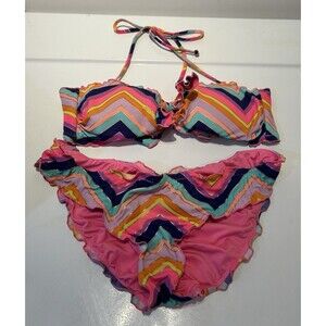 Victoria Secret 2 Piece Swimsuit Ruffled Bottoms Multicolored Size Medium